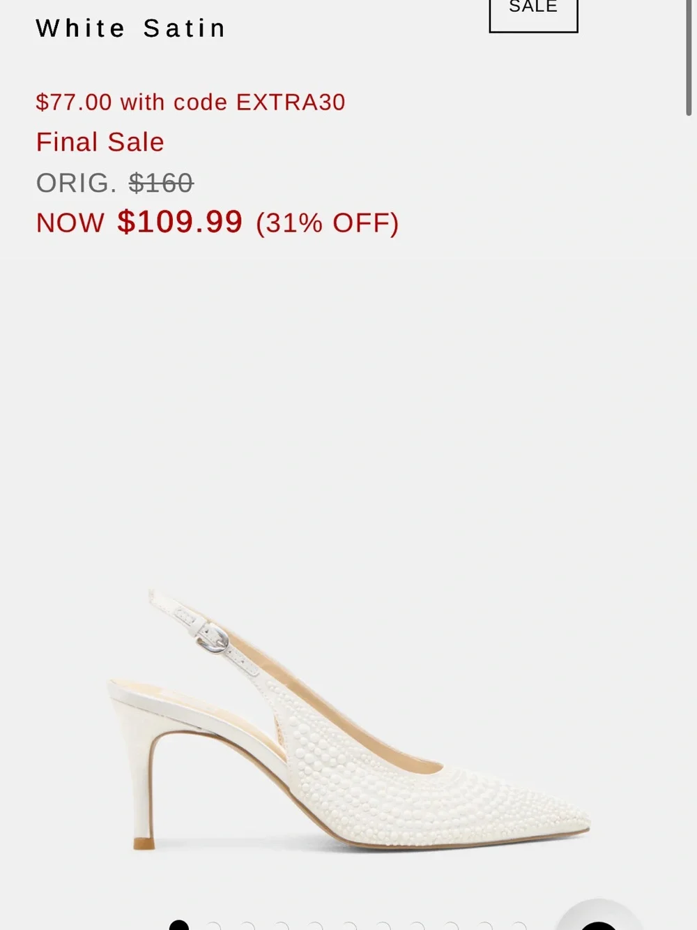 Dolce Vita White Embellished Pointed Toe Slingback Heels
